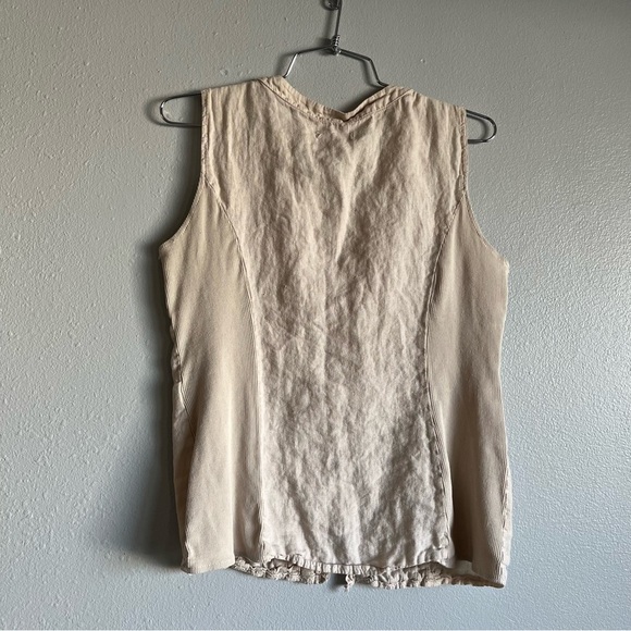 Lina Tomei Italy Linen White Lightweight Ruffle Button Down Layering Top S - Picture 5 of 8